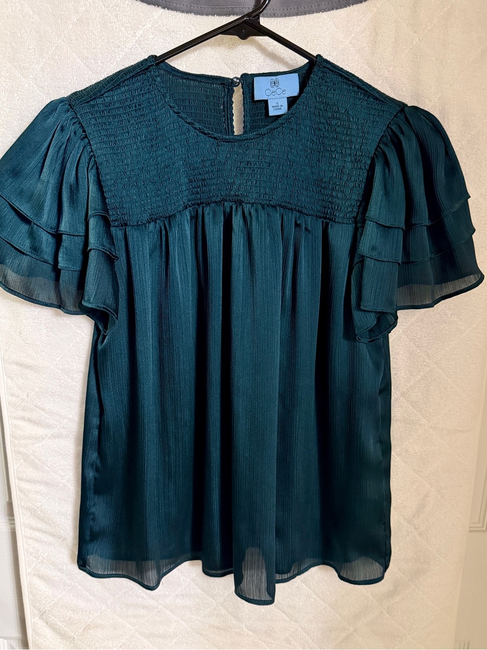 Green Ruffle Sleeve Blouse
